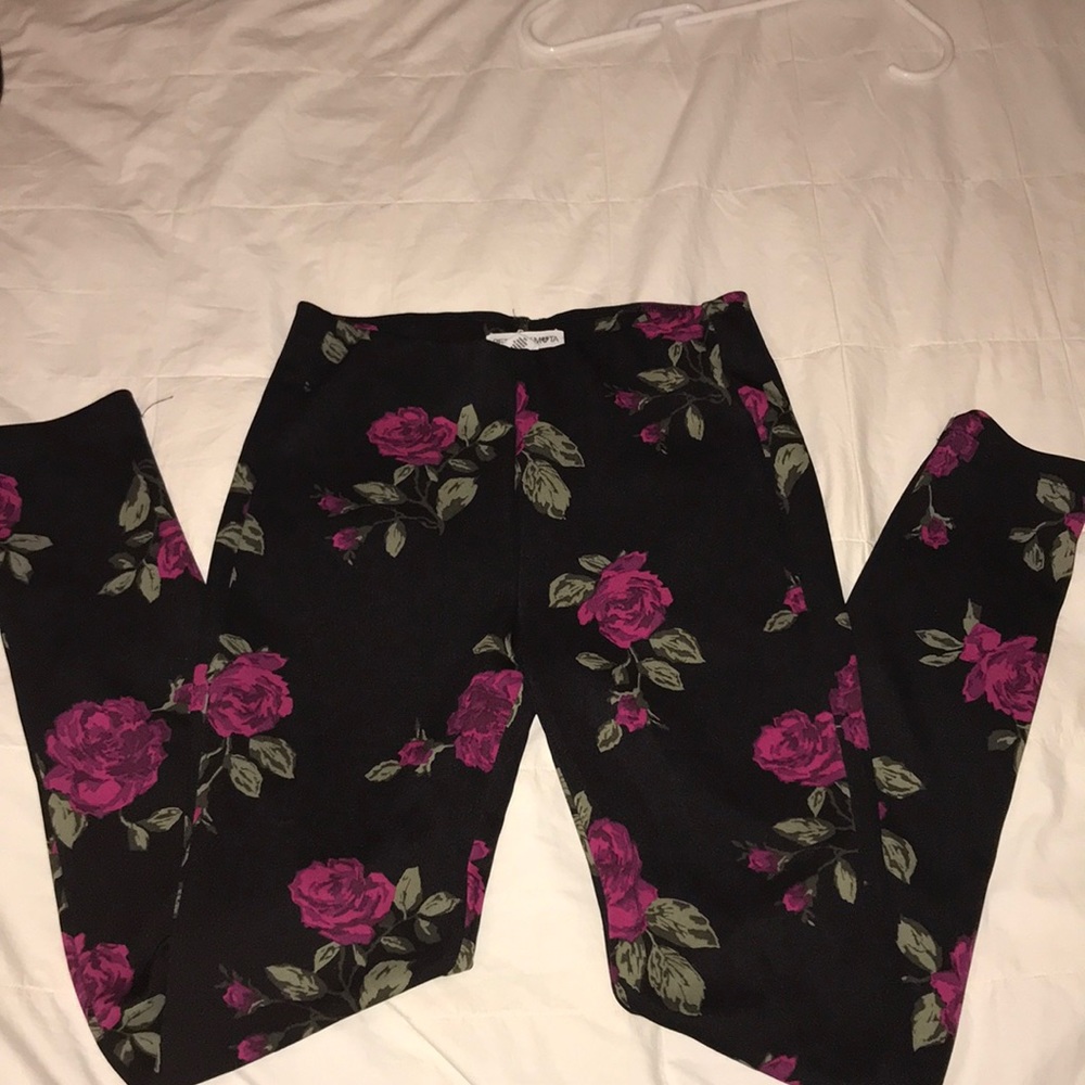 Floral print polyester pants